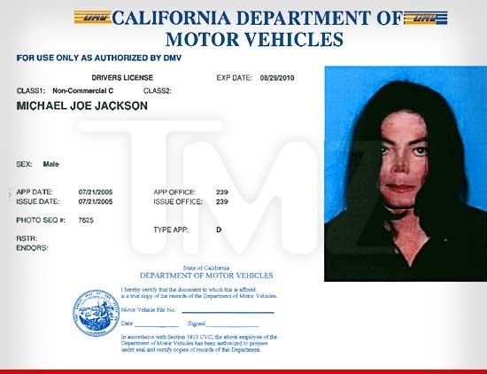 Michael Jackson Last Driving Licence